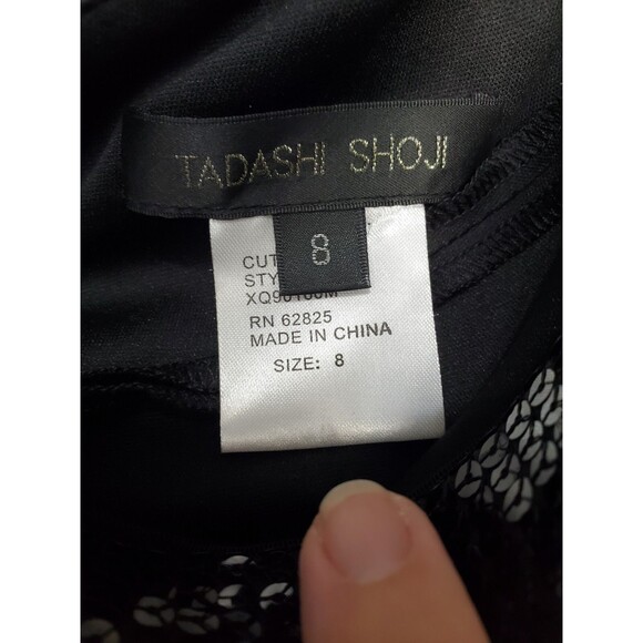 Tadashi Shoji Black Mesh Sequin One Shoulder Dress Cocktail Formal Party Size 8 - Picture 3 of 7